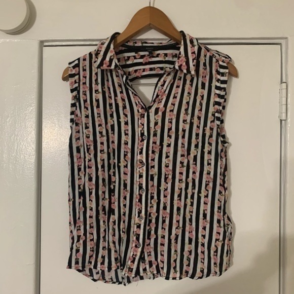 Buffalo ditsy Floral Striped Sleeveless Top Medium - Picture 3 of 5